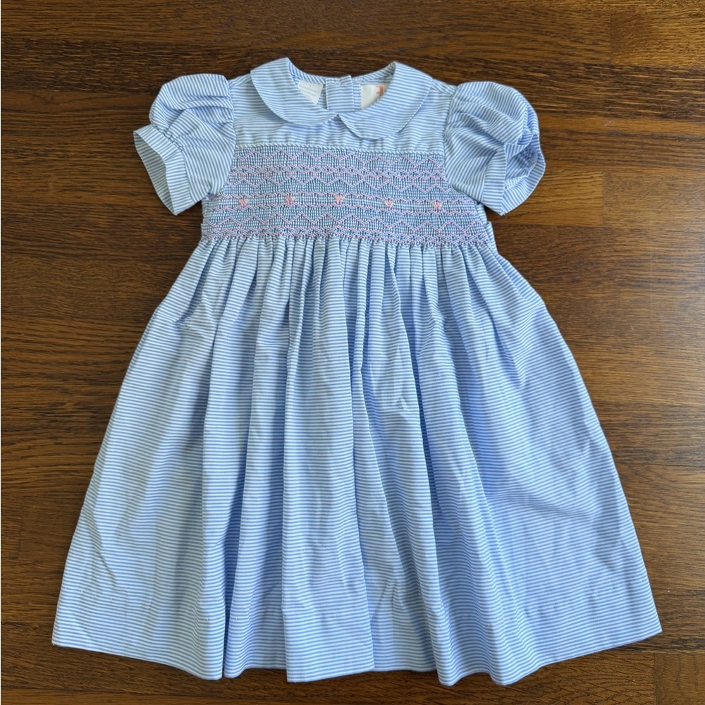 Smocked Giraffe Blue Striped Smocked Dress size 2
